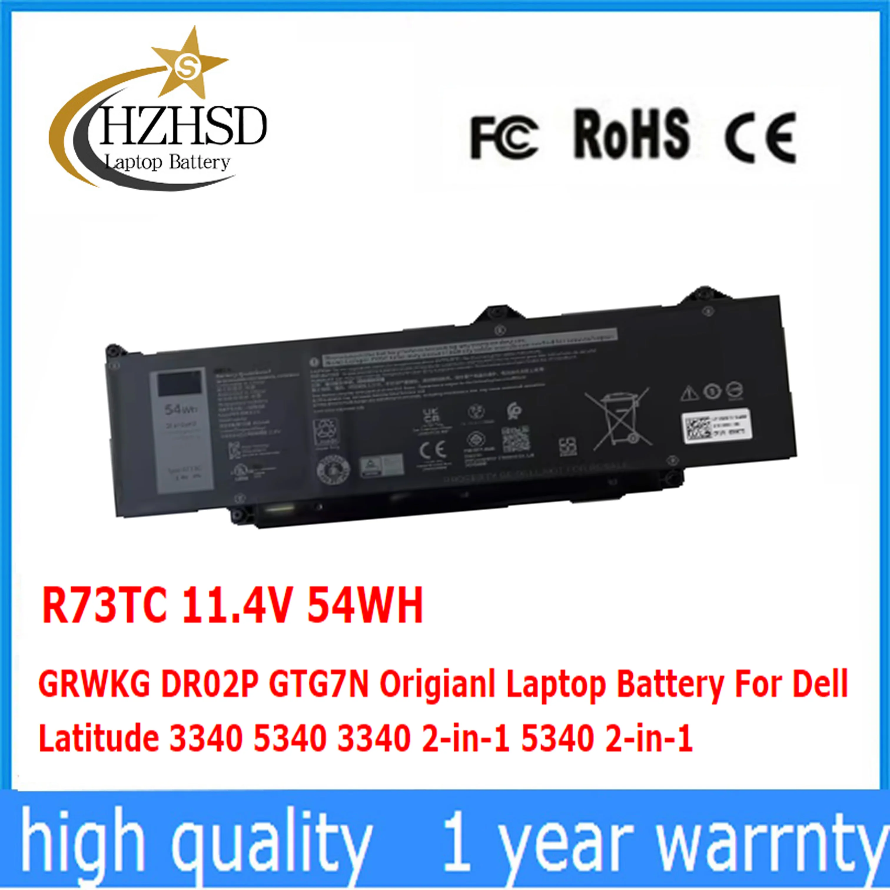 

R73TC 11.4V 54WH GRWKG DR02P GTG7N Origianl Laptop Battery For Dell Latitude 3340 5340 3340 2-in-1 5340 2-in-1