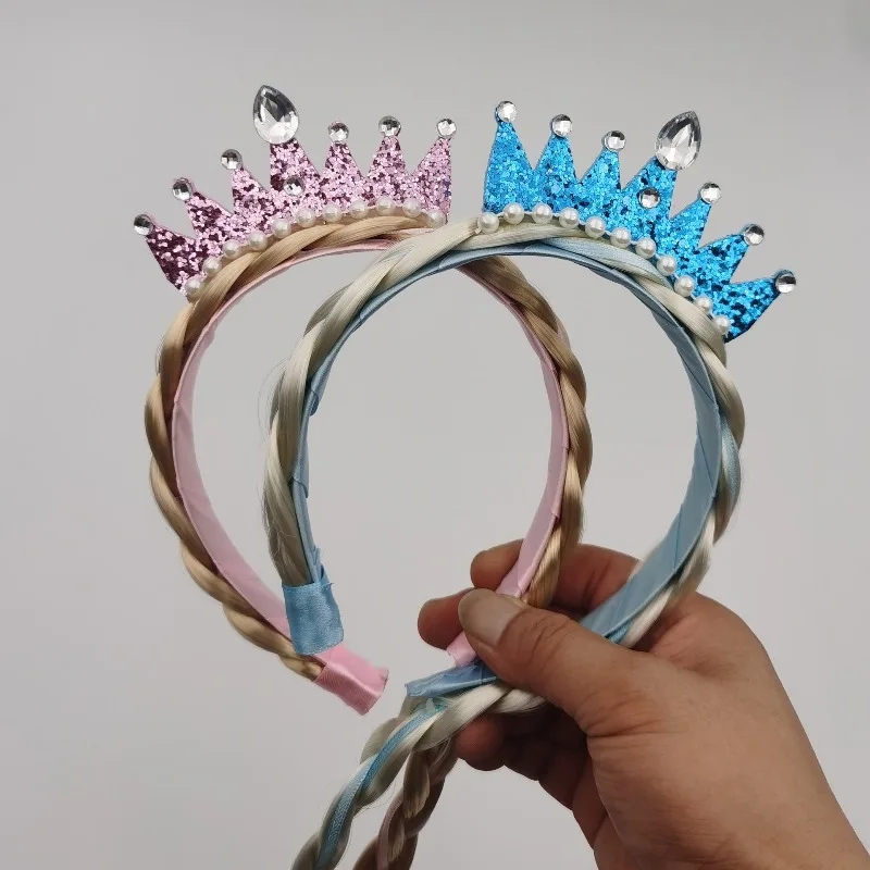 여아용 가발 브레이드와 눈송이 장식이 있는 진주 왕관 머리띠?공주 스타일, 일상 착용 및 휴일 파티에 적합
