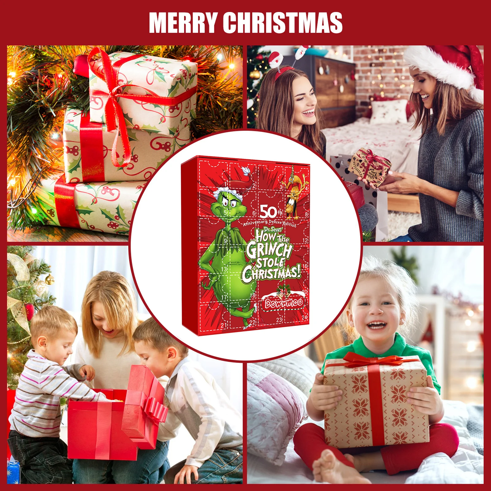Pet/child Christmas Cartoon Toy Blind Box, Green Furley Grinch Series 24 Grids, Holiday Room Decoration-Resin