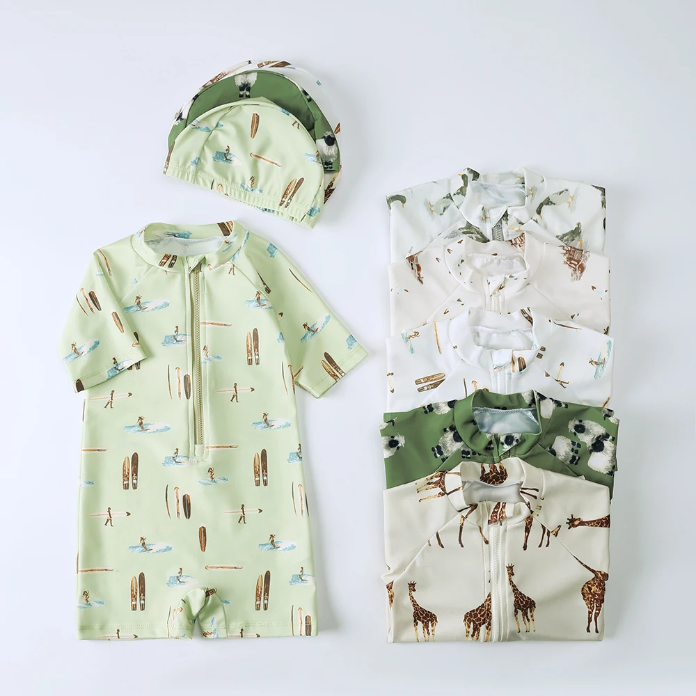 Kids Swimsuits Summer Boys Girls Swimwear Sets With Hat