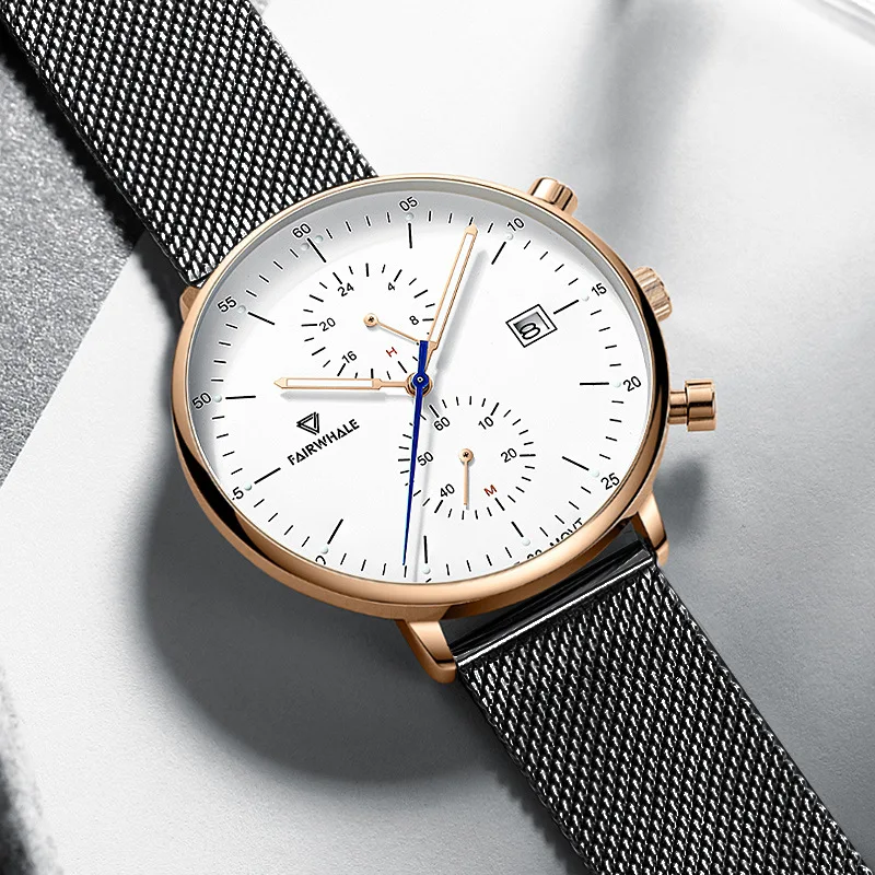 Hot Simplicity Fashion Watches Men Brand Mark Fairwhale Luxury Black Quartz Clocks Business Man Automatic Date Wristwatch Reloj