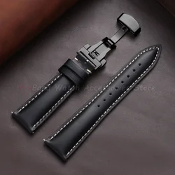 Vintage Brown Oil Wax Leather Watch Strap with Butterfly Buckle - Men's Accessory - 18mm (Black - Black)