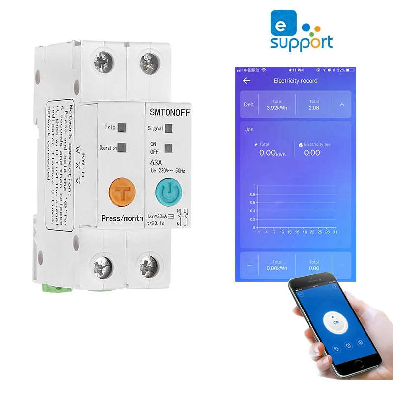 Wifi Circuit Breaker Smart Switch Energy Meter Kwh Meter Timer Power Meter Voice Control Alexa