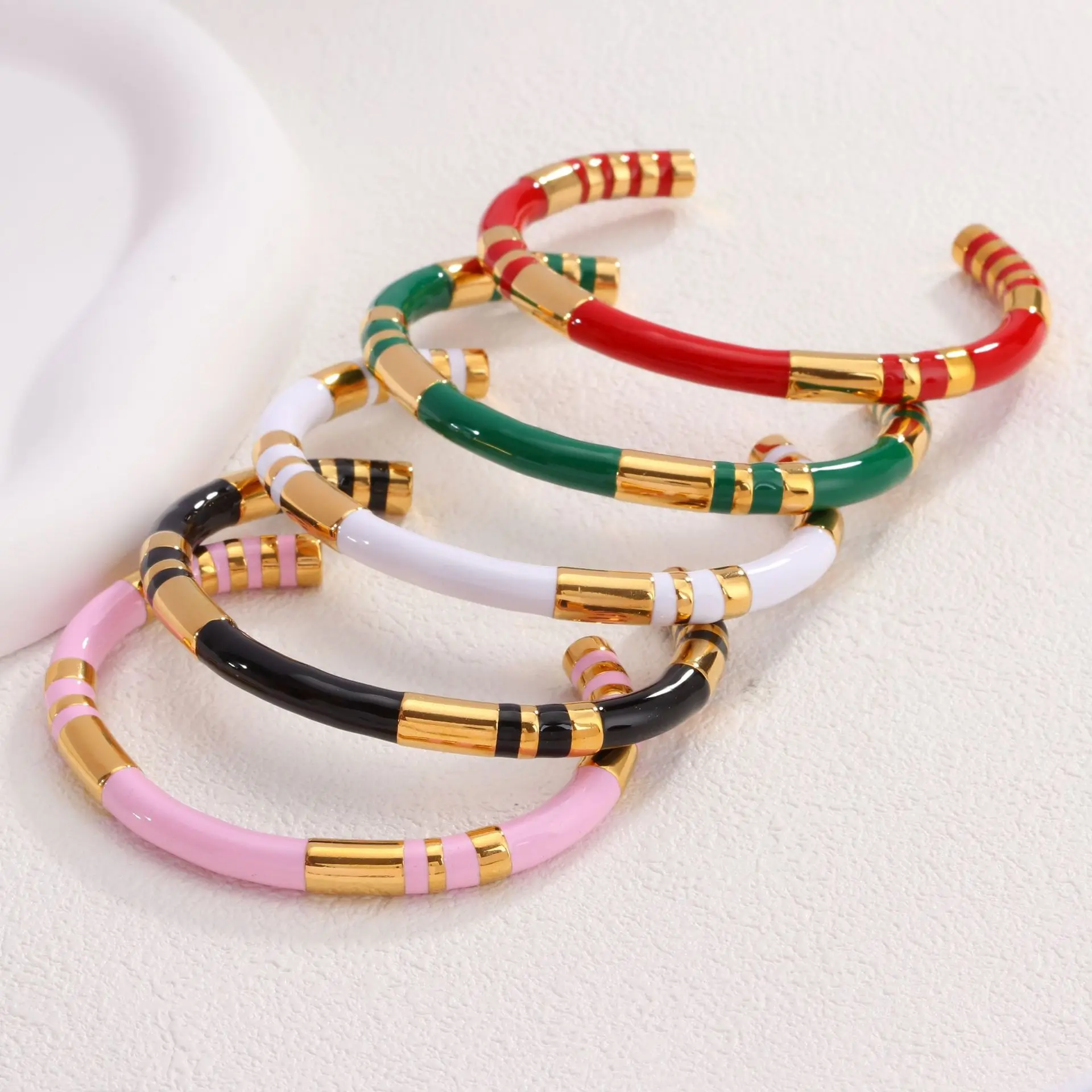 G&D Colored ethnic style titanium steel enamel drip glaze craft open bracelet for women's gift jewelry