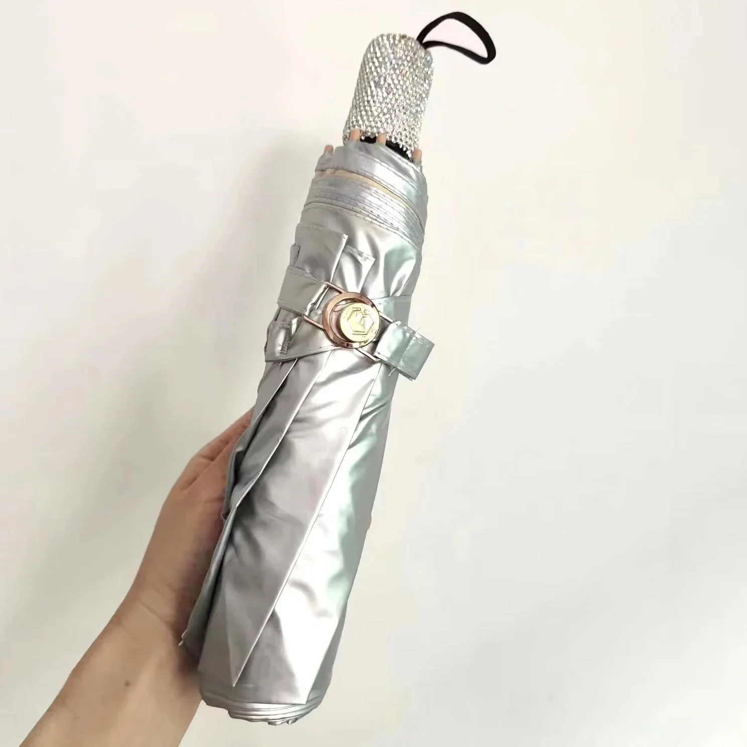 Portable Bling Diamond Sunshade Umbrella 3 Fold UV Protection Folding Umbrella Sunshine Travel Outdoors Sunscreen Tool