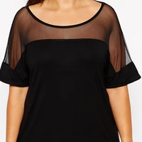 Plus Size Summer Casual Top Women Mesh Patchwork Short Sleeve Black Loose T-shirt Tee Female Plus Size Women Clothing 6XL 7XL 8X - Image 4