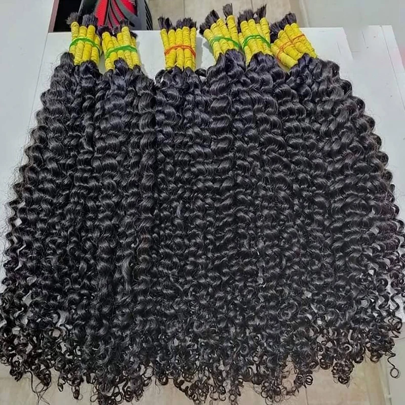 Extensions de cheveux bouclés crépus noirs naturels pour femmes, pas de trame, faisceaux de cheveux humains en vrac pour tressage, 1B #, 100G