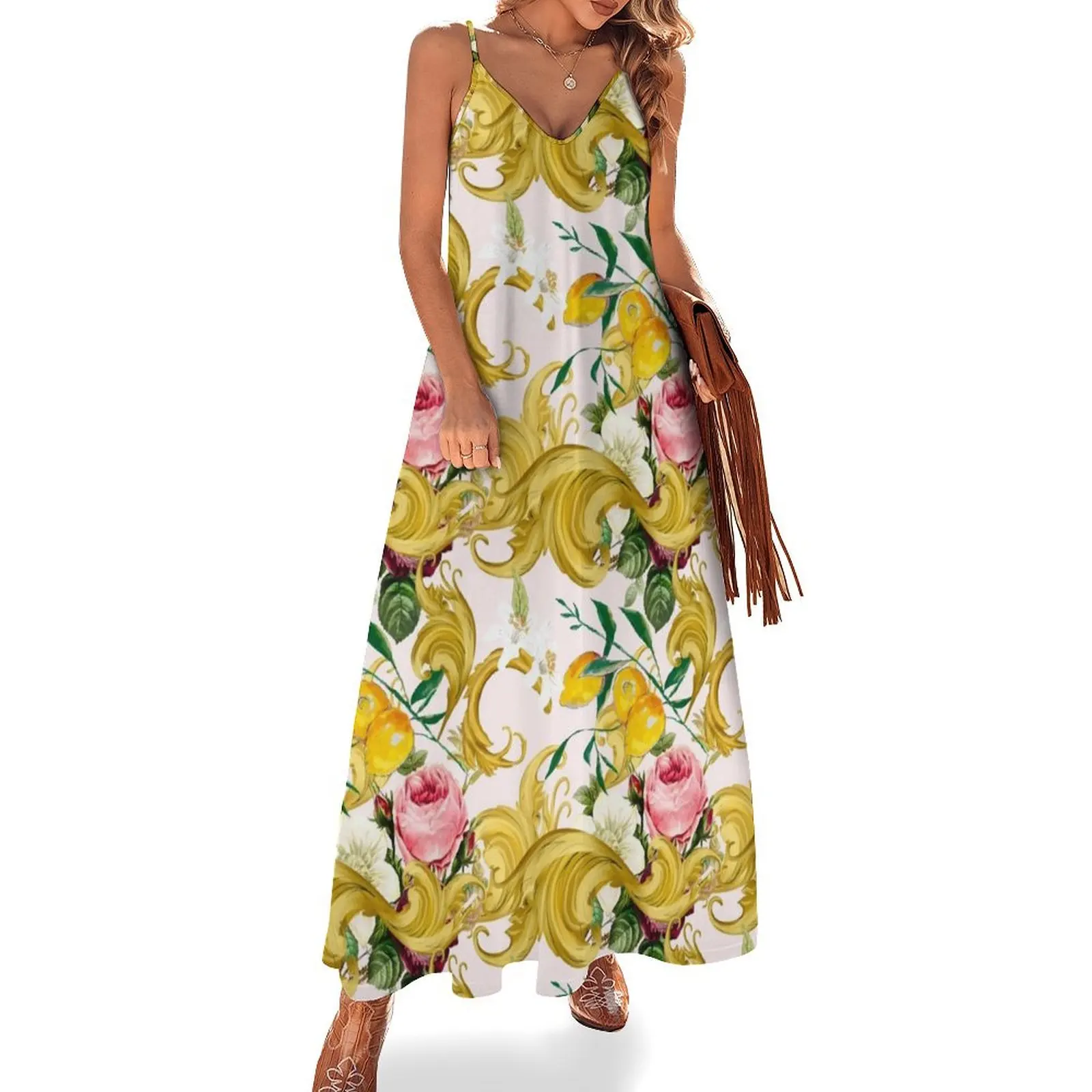 

Baroque,Sicilian tiles,mediterranean,mosaic,lemons Sleeveless Dress dress women summer beach outfits for women
