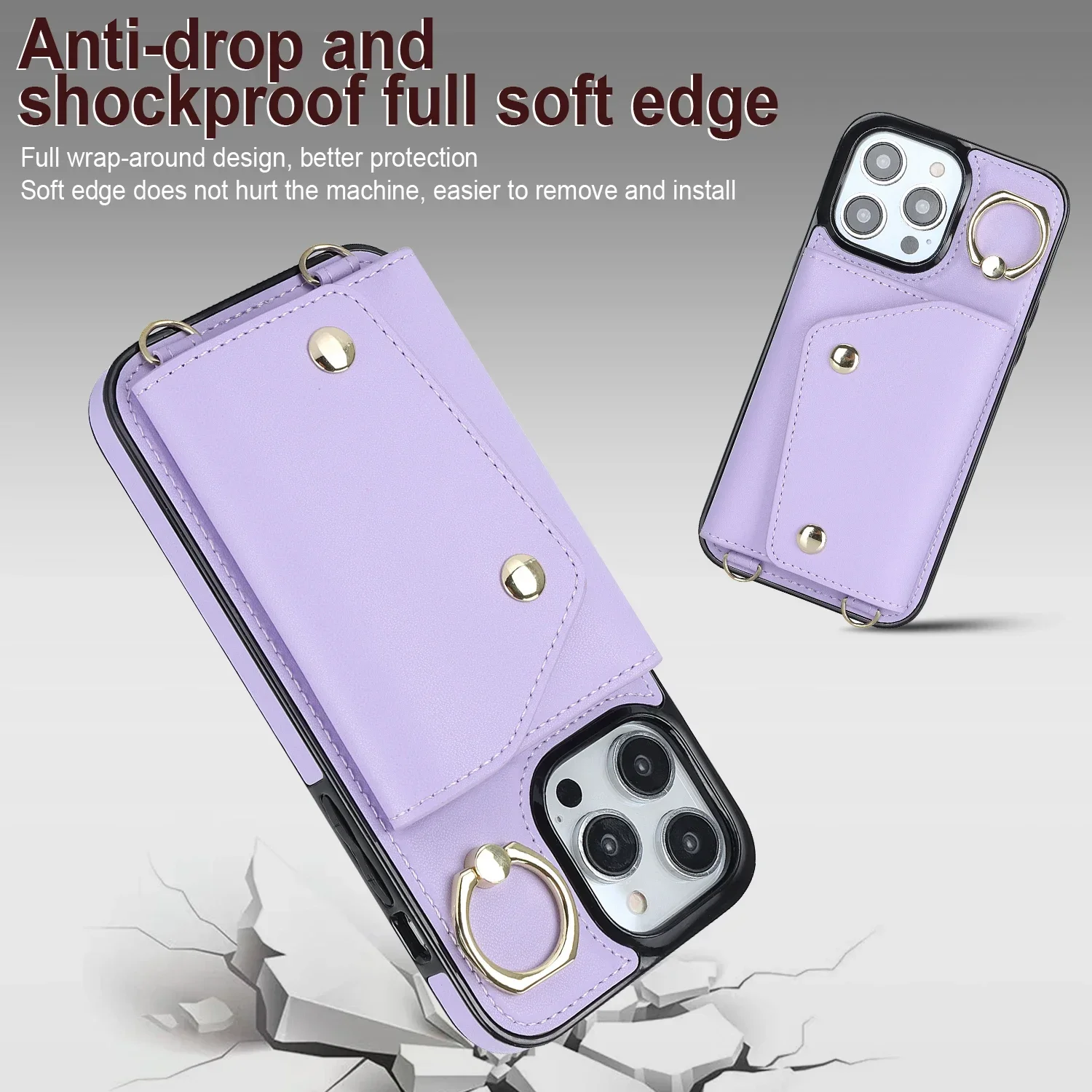 Versatile Leather Phone Case with Crossbody Lanyard, Wrist Strap, and Card Holder