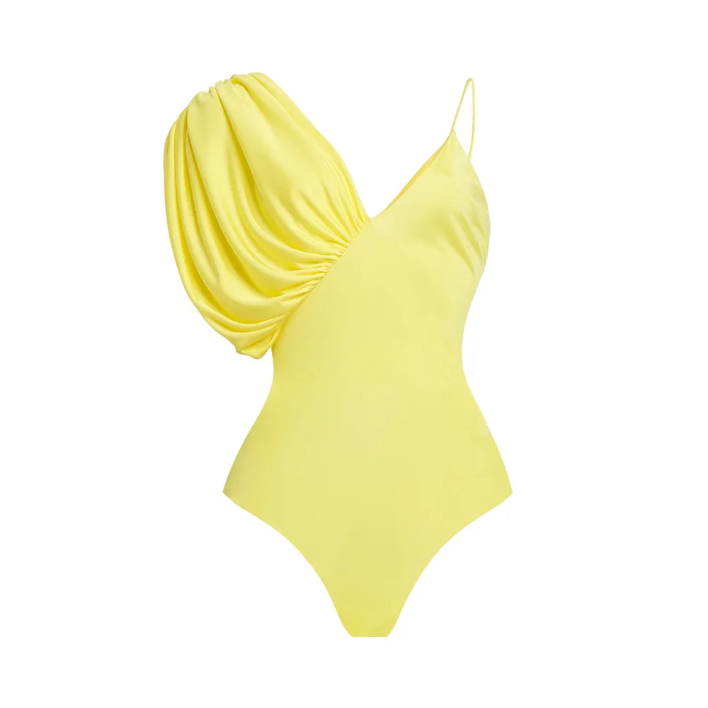 New Solid Color Swimswaer Asymmetrical Sling Solid Color One Piece Skirt Swimsuit  Beach Vacation Suit Skirt Bikini Cove Up