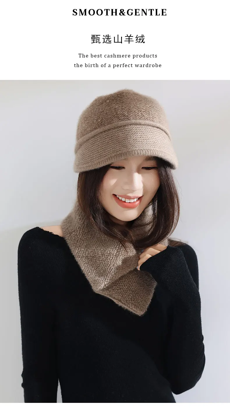 100% Reine Kaschmir-Visor-Mütze für Damen, Weiche Schirmmütze, Bouclé-Frottee-Strickmütze, Warme Wintermütze mit Schirm, Kaschmir-Entenschnabelmütze für den Winter – Detail 9
