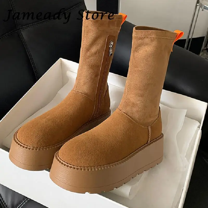 

Faux Wool Thick Bottom Platform Snow Boots Women Winter Keep Warm Casual Shoes Increasing All Match Ankle Botas Short Boots Lady