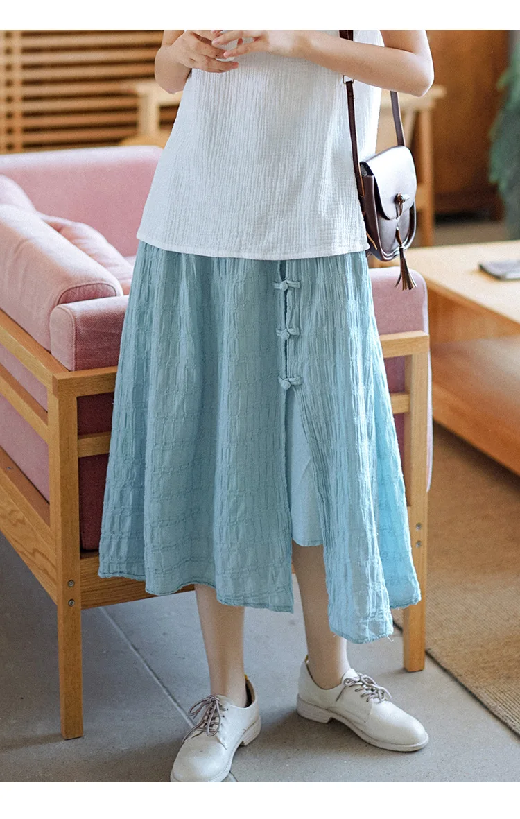 black denim skirt Vintage Jacquard Cotton Women Skirts Patchwork Button Elastic Waist Spring 2022 Solid Color Soft Women A-Line Skirts MT38 leather skirt