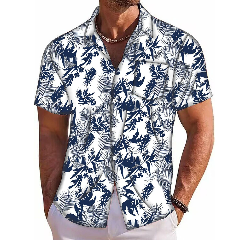 

Рубашка мужская с воротником-стойкой, Повседневная пляжная Клубная блузка на пуговицах, свободная сорочка с коротким рукавом, для отдыха