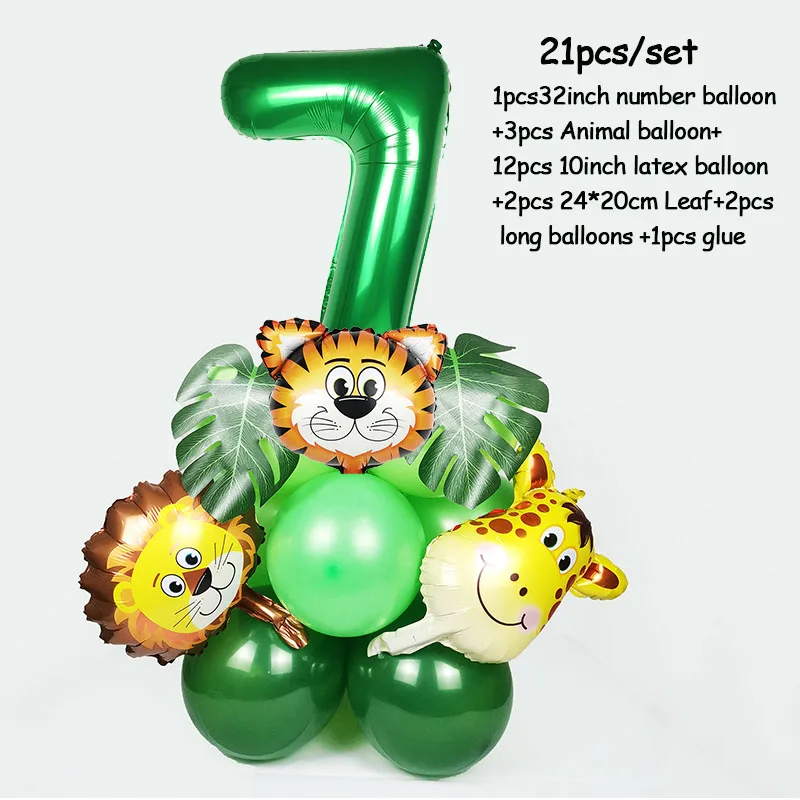 Juego de globos con números de animales para fiesta de cumpleaños de safari en la jungla, decoración para fiesta de primer cumpleaños de niños de 1, 2, 3, 4, 5 y 6 años, suministros para fiesta en el