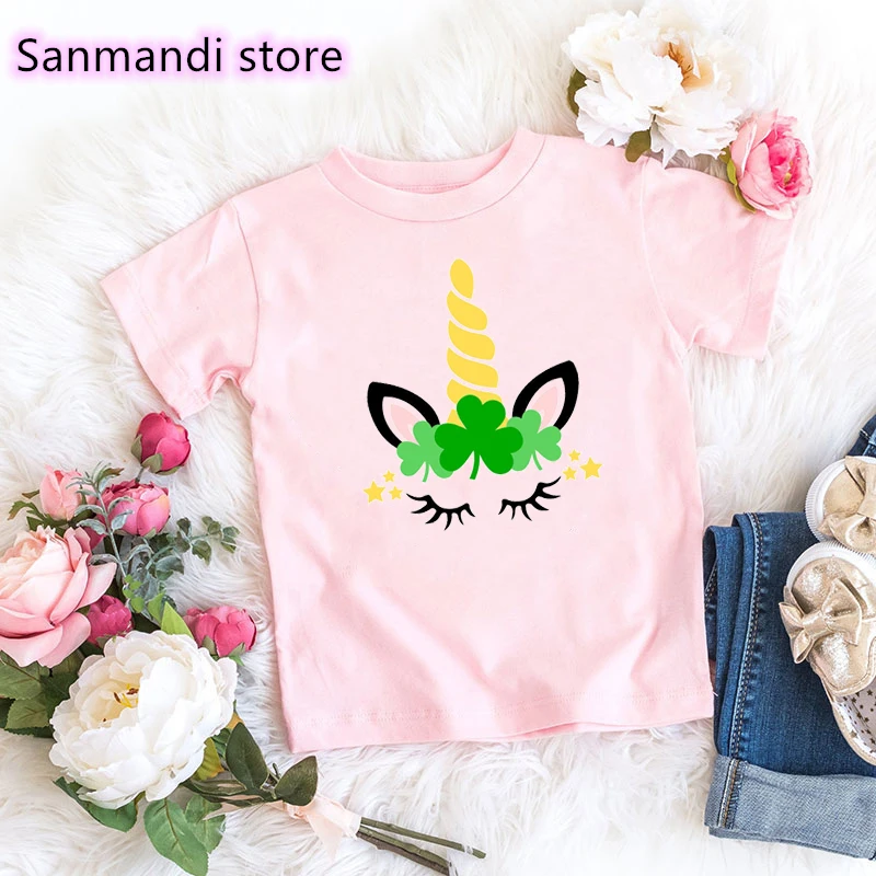 

New Cute Unicorn Graphic Print Tshirt For Girls Harajuku Kawaii Kids Clothes Funny Summer Solid T Shirt Short Sleeve T-Shirt Top