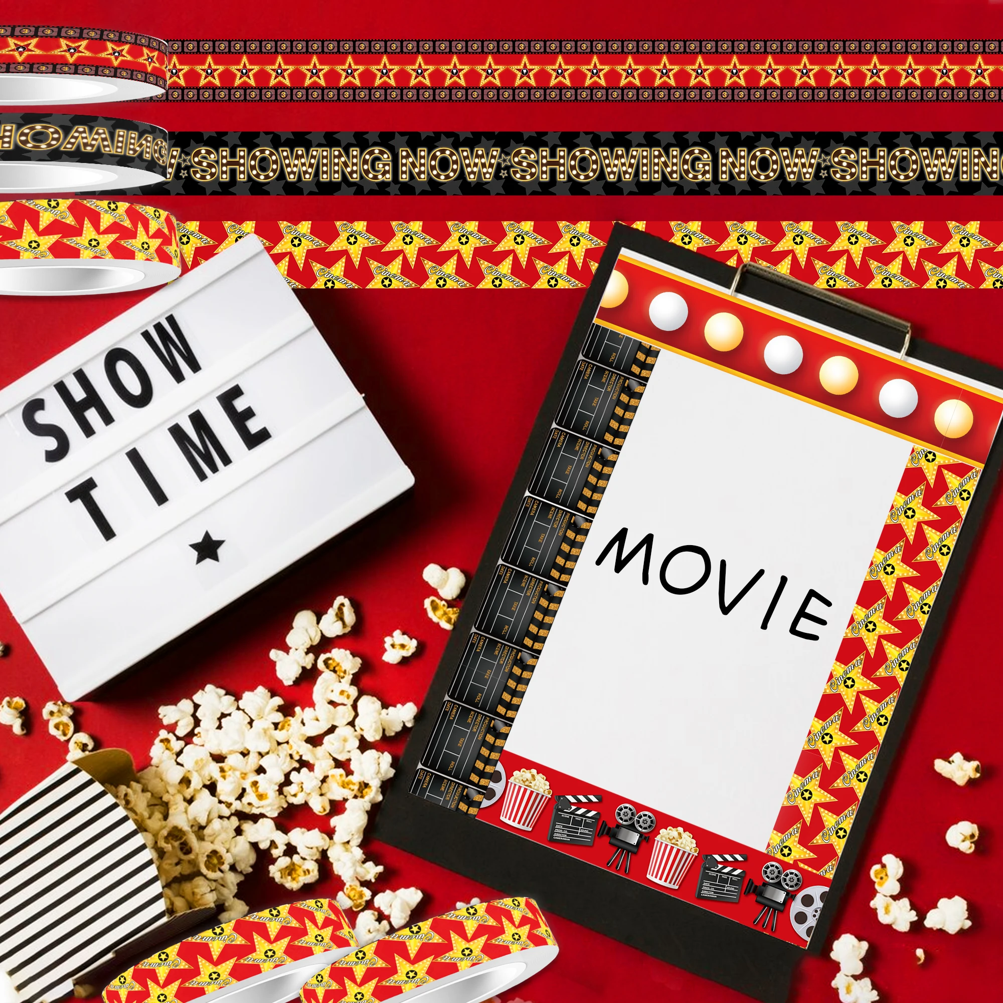 12 Rolls Cinema Film Themed Washi Tape Set, Adhesive Tape, Masking Tape DIY Craft Handbook Materials Scrapbooking De