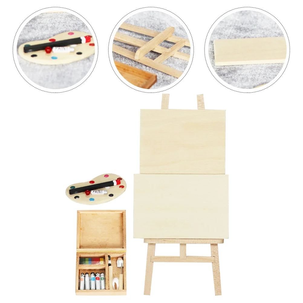 

Миниатюрная мебель для дома, миниатюрная мебель для кукольного дома художника, мольберт, аксессуары, деревянная доска для рисования, орнамент для рисования, сцена