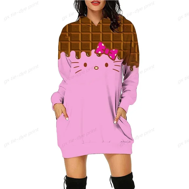 thumbnail image 1 of Sudadera de gran tamaño para mujer, con estampado de HELLO KITTY, cuello redondo, manga larga, estilo vintage, ropa informal para mujer, otoño y primavera, ajustada, 1 of 5