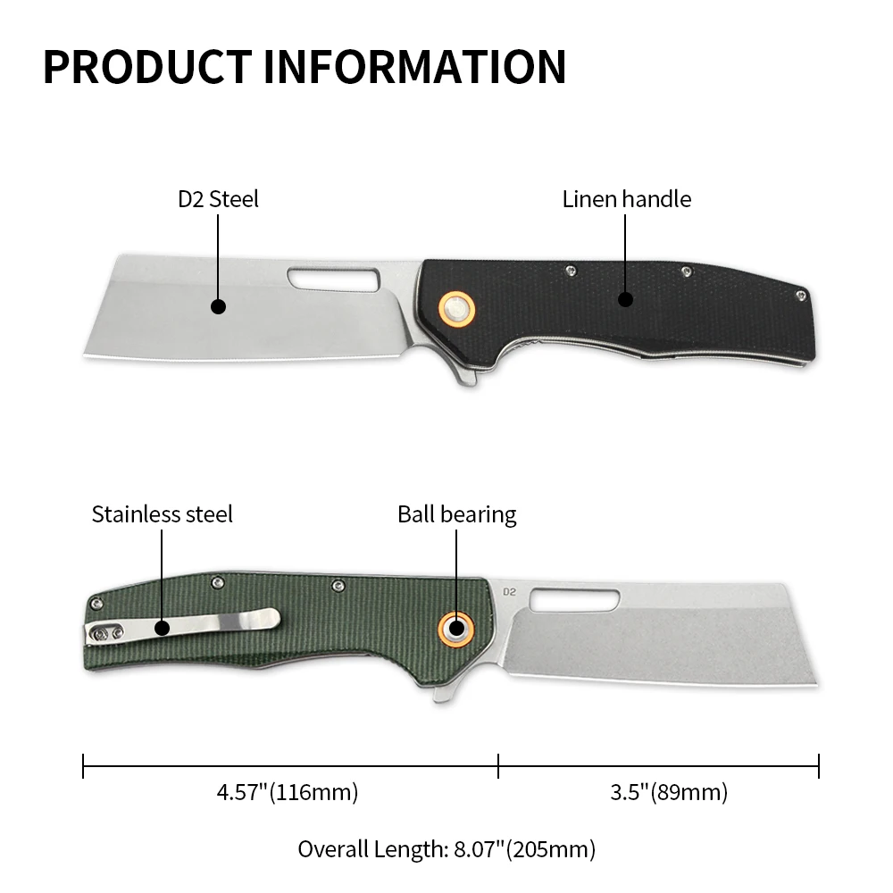 GT955 Folding Pocket Knife D2 Blade Micarta Handle Multipurpose Camping Knives Outdoor Professional Tactical Hunting EDC Knife 5