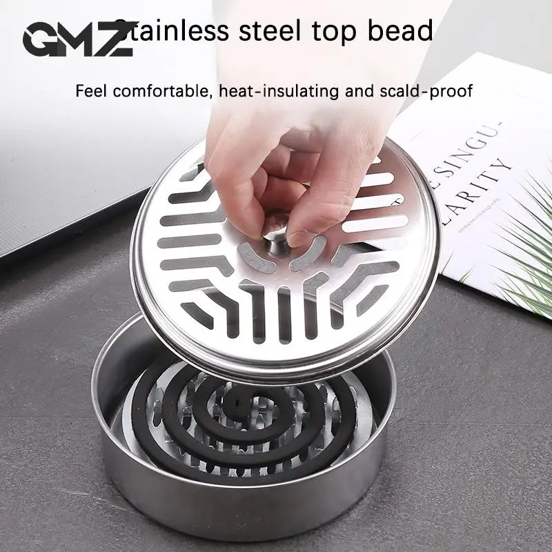 

Modern Spiral Cover Mosquito Coil Holder Tray Portable Stainless Steel Round Rack Plate Incense Insect Repellen Candle Holder
