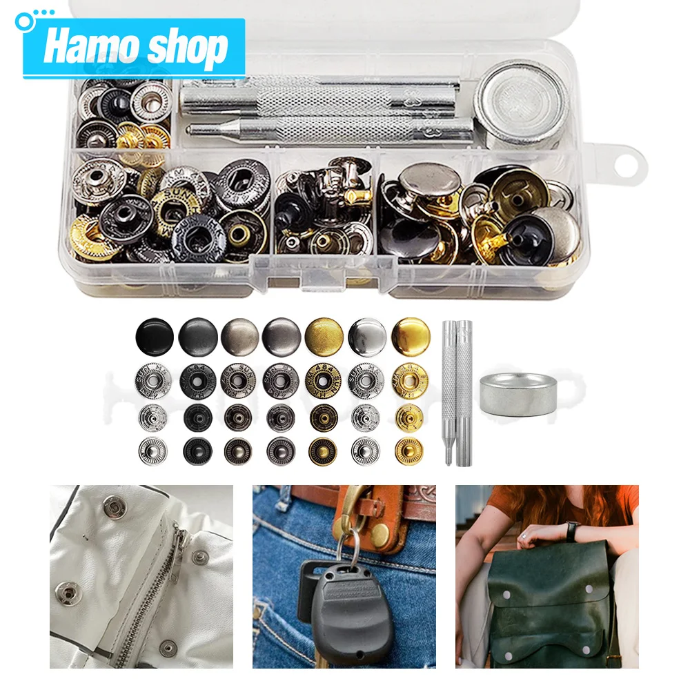 25Sets Metal Snaps Fasteners Button Snap Press Studs 4 Installation Tools Kits Leathercraft Clothes Garment Bags Shoes