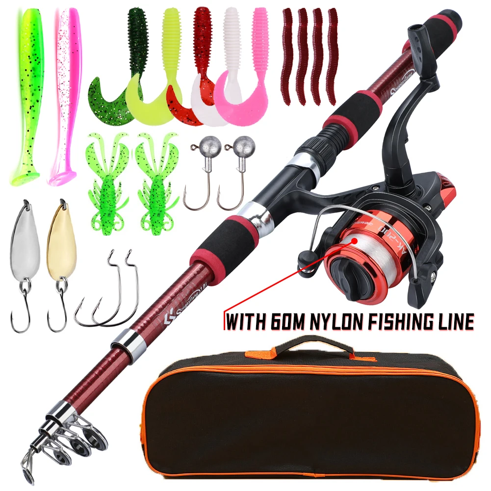 

Fishing Rod Full Kits 1.8M Telescopic Sea and Spinning Reel Baits Lure Tackle Travel Fishing Gear Accessories Bag 3 Optional Set