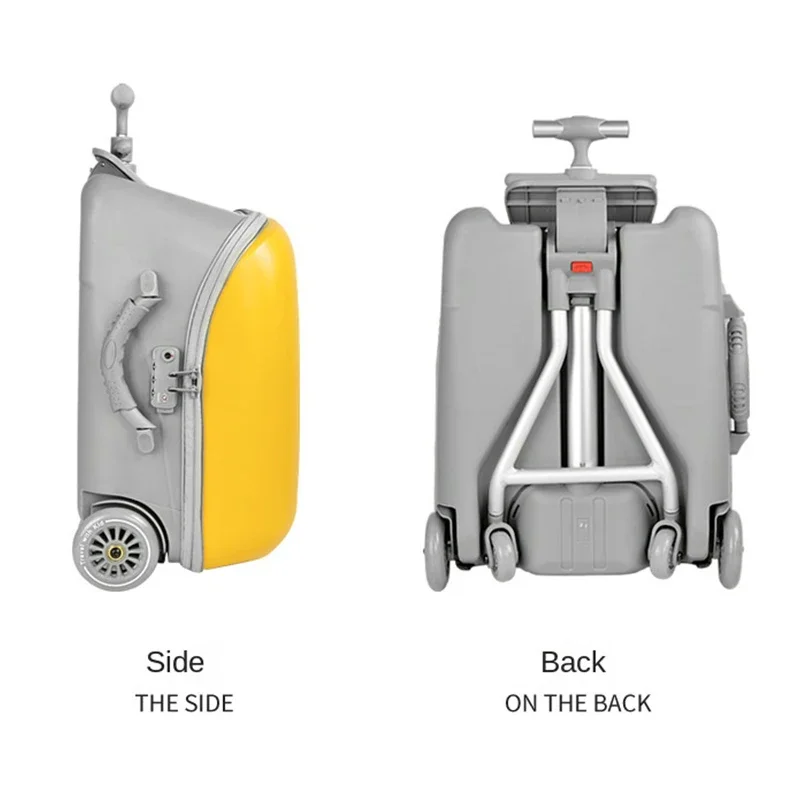 Children Cartoon ride on carry on suitcase new 2023 Lazy kids trolley case box scooter suitcase rolling luggage yellow duck