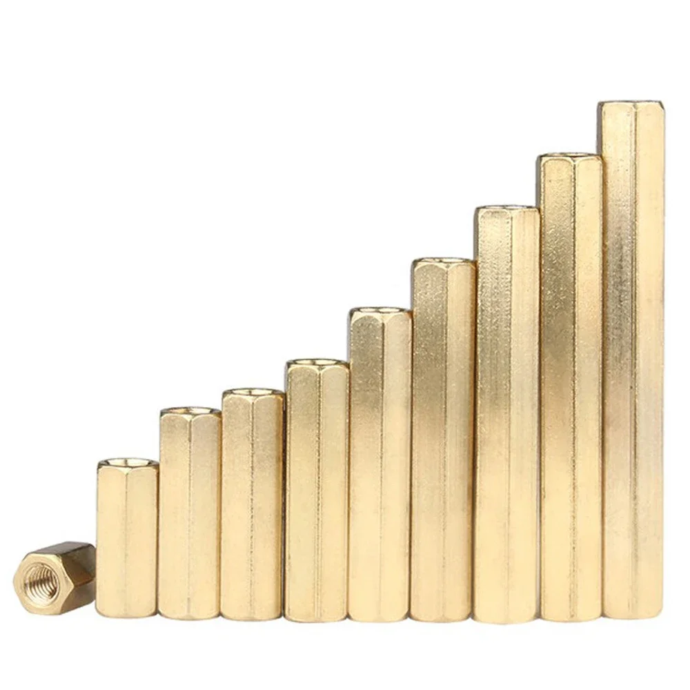 Brass Female Standoff 5-50pcs M2 M2.5 M3 M4 M5 M6 Double Pass Hex Brass Female Standoff Pillar Stud Mount Spacer Hexagon PCB Motherboard Nut Hollow