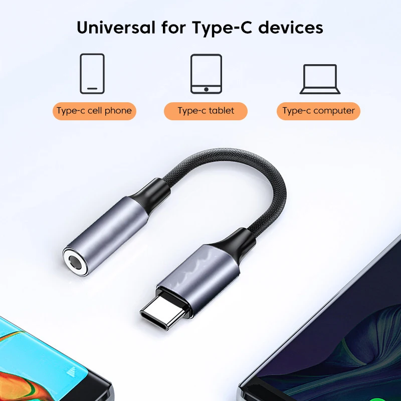 USB Type C to 3.5mm Jack Adapter Cable USB-C 3.5 mm Audio Aux Cable Earphone Converter for Samsung Xiaomi Huawei Oneplus - 3