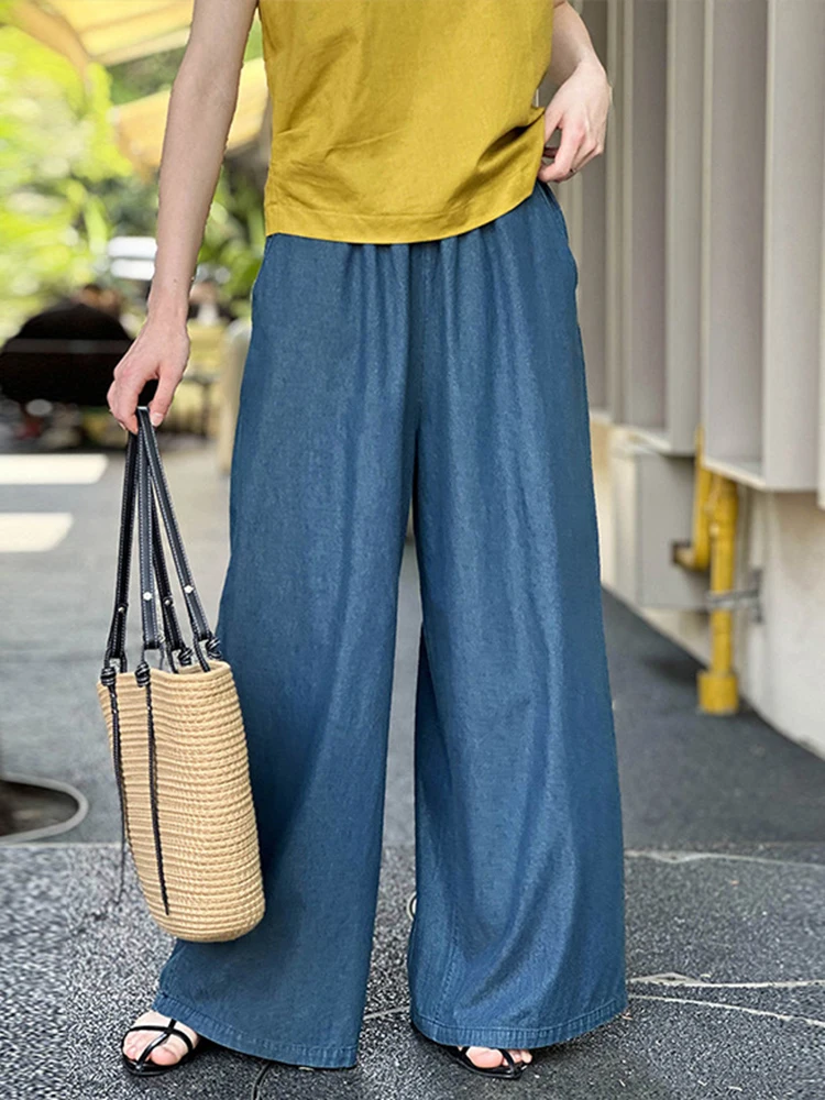 [LANMREM] Fashion Sunscreen Wide Leg Pants For Women Elastic High Waist Office Lady Loose Trousers 2024 Summer New 26D9369