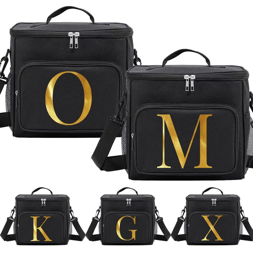 

Lunch Bag for Kids Insulated and Waterproof - Unisex Food Storage Dinner Box Black Color Bento Bag Letter Series Printing