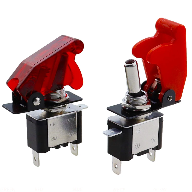 Auto Car Boat Truck Illuminated Led Toggle Switch Safety Aircraft Flip Up Cover Guard Red Blue Green Yellow White 12V20A