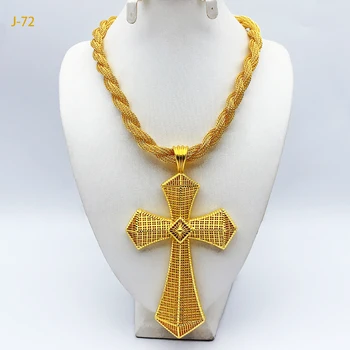 Ethiopian Cross Pendant Twisted Chain for Women Man African Wedding Party Gold Color Eritrea Jewelry Cross Gift 1