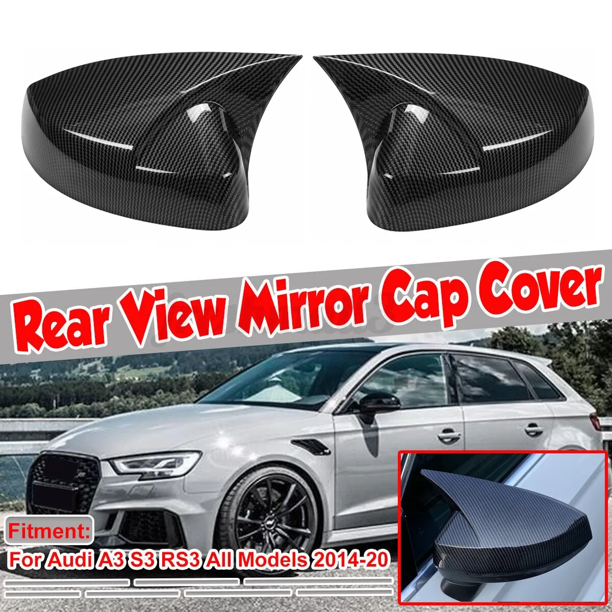 

1 пара боковых фонарей для Audi A3 S3 RS3 8V TFSI TDI 2013-2020, зеркальная оболочка, блестящая/Стиль углеродного волокна