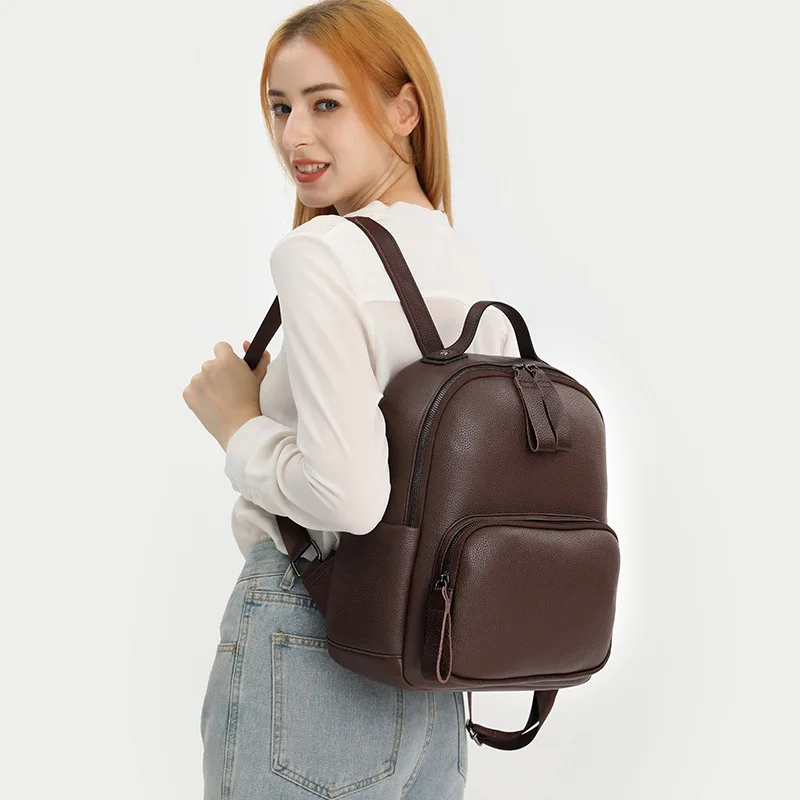New 2023 Travel Leather Soft Leather Lightweight Simple Cowhide Travel Backpack For Teenage Girls