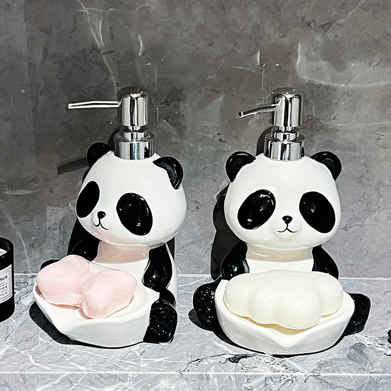 Northern Europe Liquid For Blank Lotion Bottle Soap Box Dual-use Ceramic Panda Shape Home Dispenser Hotel Bathroom Supplies, 1Pc