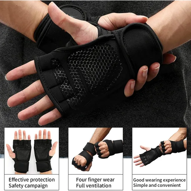 Half Finger Weight Training Gloves for Men Women Fitness Sports Wrist Palm Protector Gloves Anti-slip Gym Cycling Gloves Black 4