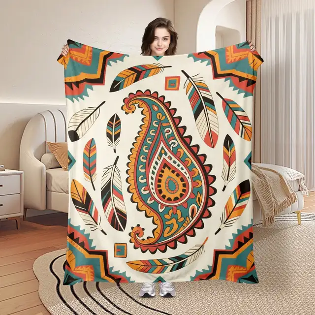 Paisley Feather Decorative Blanket 3
