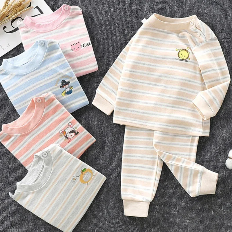 Spring Autumn Children Pajamas Set Long Sleeve Children Sleepwear Pajamas Kids Clothing Kids Stripe Girl Boys Underwear Clothing