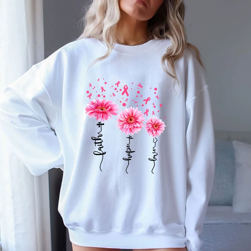 

(A+Quality)Fashion Breast Cancer Printed Sweatshirts Spring Autumn Winter Long Sleeve Round Neck Casual Women Sweatershirts