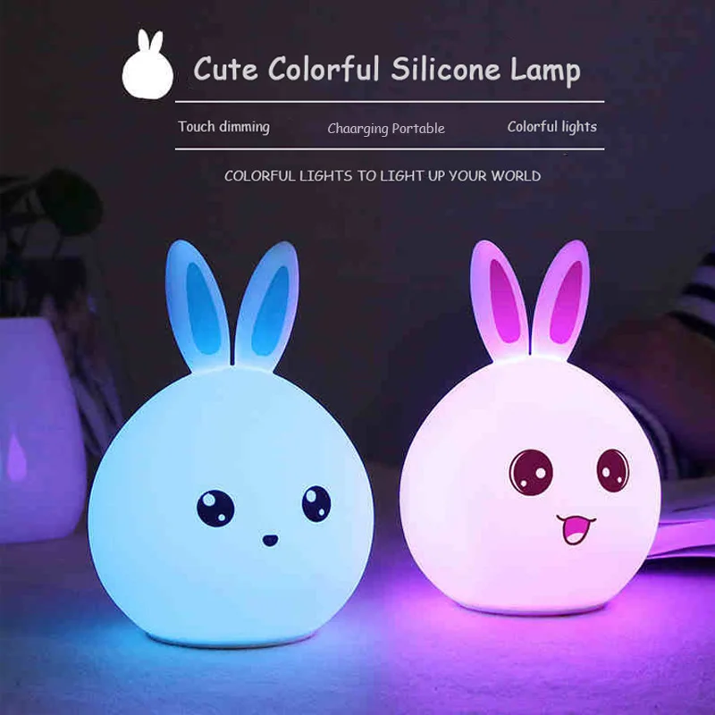 

Красочная жизнь милый кролик силиконовый ночник для детей перезаряжаемый декор для детской комнаты Дистанционное освещение для малышей Христос подарки