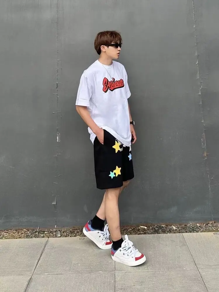 Y2k AliExpress lowest price drawstring beach style multi-color star print cropped pants summer loose sport shorts wholesale