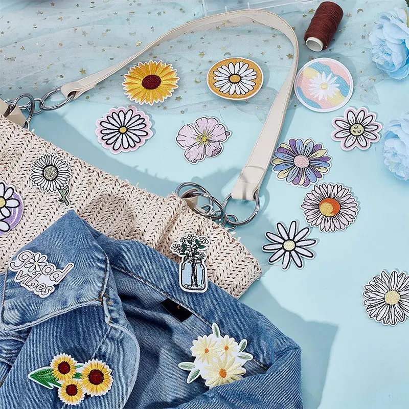 5/16Pcs 패치에 해바라기 아이언 데이지 Applique 패치 의류 수리 수 놓은 패치 청바지 가방에 대 한 DIY 꽃 패치에 바느질
