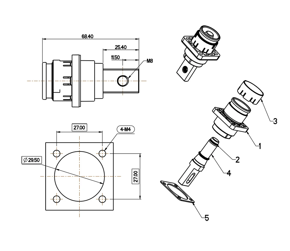 IP67 impermeável, conector de alimentação do cotovelo