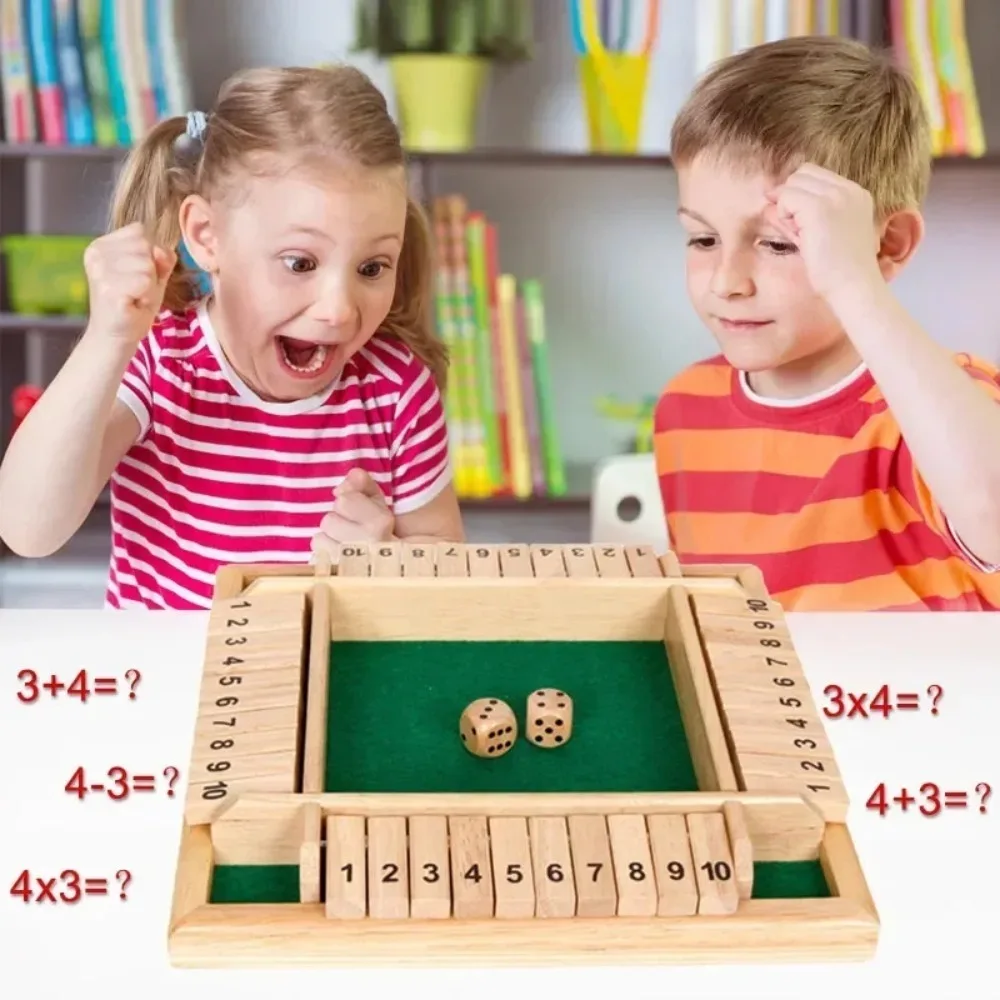 Wooden Dice Board Game Shut The Box for 4 Players Flaps & Dices Game Parent-children Interaction Family Entertainment 1 Set