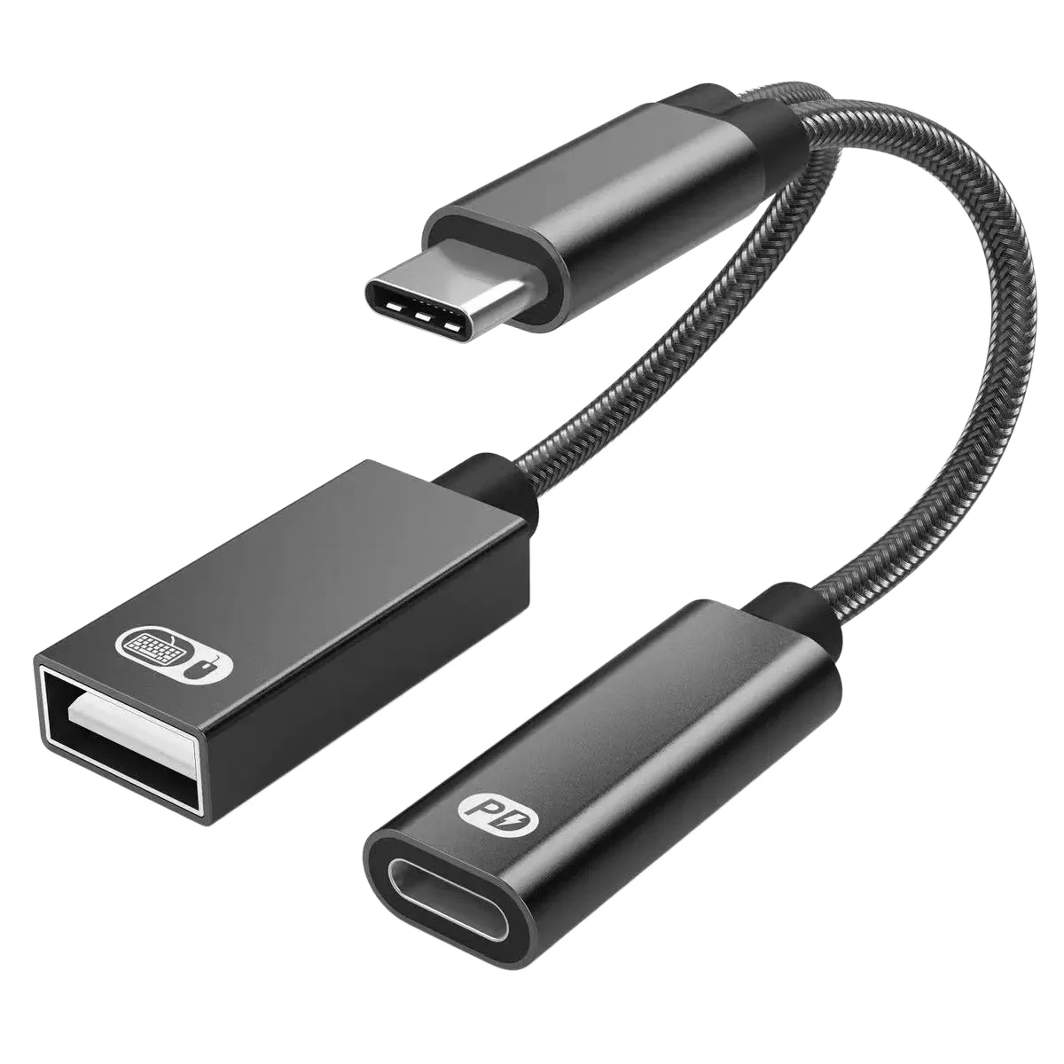 사무용 필수품 2-in-1 USB-C OTG 어댑터(PD 고속 충전 기능 포함), Type-C(수) - USB-A + Type-C(암) 분배기, 호환 가능