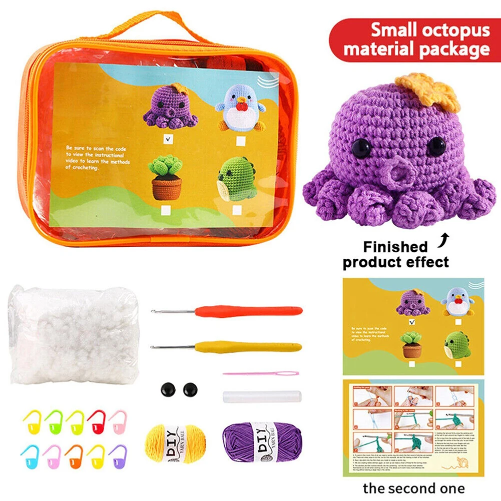 DIY Crochet Animal Kit With Hand Knitting Yarn Needles Plush Doll