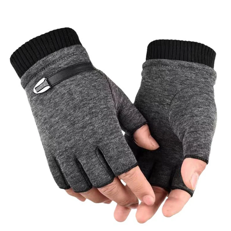 Gants demi-doigts doublés sourire pour hommes, conduite en plein air, équitation, chaud, mitaines sans doigts, punk, hip hop, automne, hiver