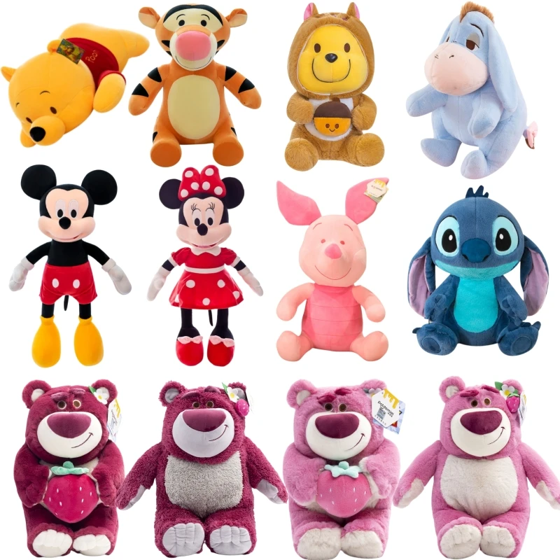 30-45cm Disney Plush Doll Strawberry Bear  Mickey Minnie Mouse Stitch Winnie the Pooh Cute Doll Gifts disney large ratatouille remy rat mouse plush soft toy 45cm gift